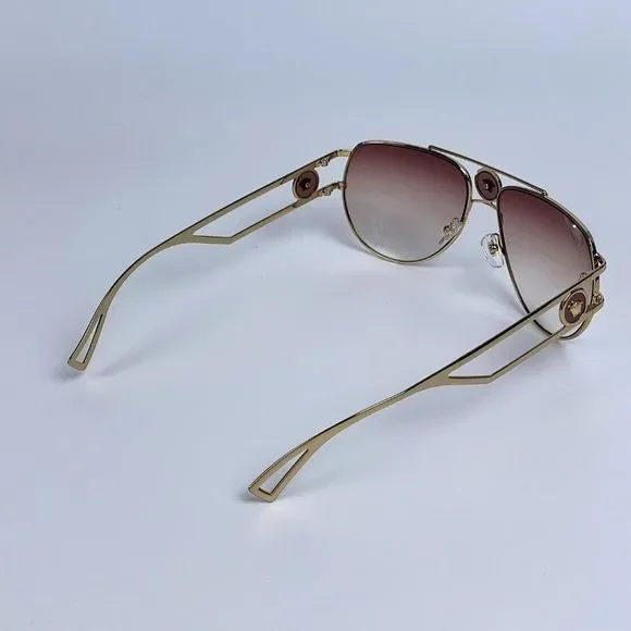 🔥 Versace  VE2225 10020P Sunglasses Aviator Gold Orange Brown Men - Picture 8 of 9